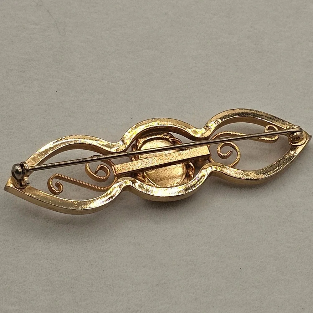 Gold Tone Cameo Bar Brooch Filigree Portrait 3
